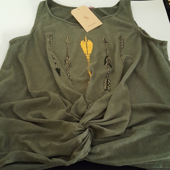 Graphic beaded faux knot tank top NWT - Picture 5 of 6